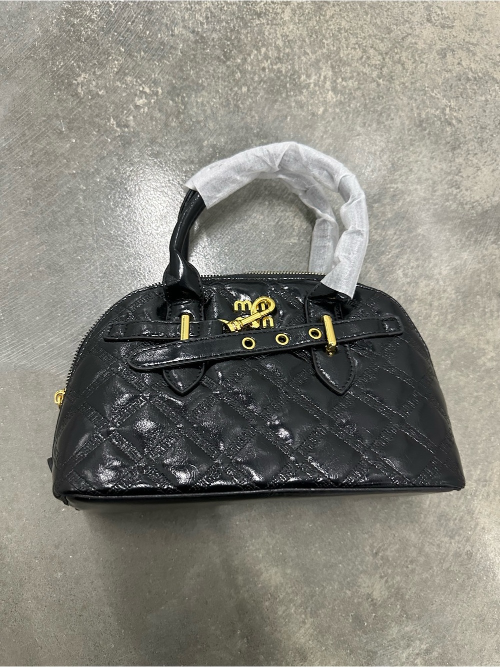 Black Quilted Patent Leather Satchel